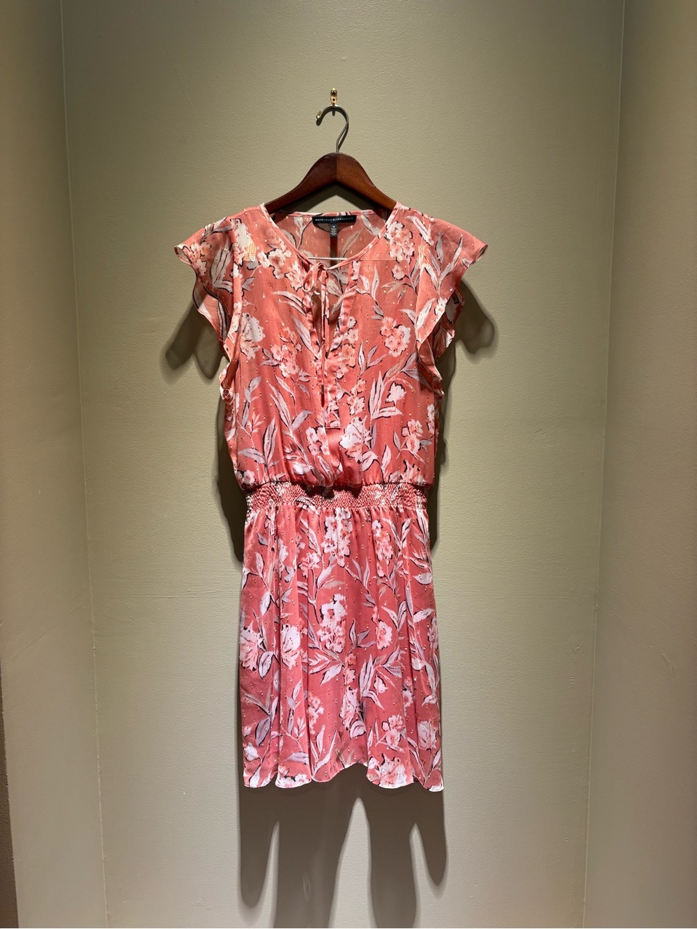 White House Black Market Coral Floral Tie-Front Mini Dress